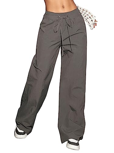 GORGLITTER Damen Cargo Hose Classics Cargohose Straight Elastischer Bund Capri Hosen Streatwear mit Pattentaschen Dunkelgrau XL von GORGLITTER