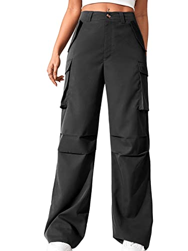 GORGLITTER Damen Cargohose Classics Cargo Hose Straight Hohe Taille Capri Locker Lange Hosen Streatwear mit Taschen Schwarz M von GORGLITTER