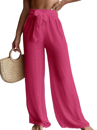 GORGLITTER Damen Cover-Up Hose Lange Strandhose Band vorn Halb Transparent Hosen Weites Bein Sommerhose Locker Bikini Cover Up Durchsichtige Partyhose Strandmode Heißes Pink M GORGLITTER Damen Cover-Up Hose Lange Strandhose Band vorn Halb Transparent Hosen Weites Bein Sommerhose Locker Bikini Cover Up Durchsichtige Partyhose Strandmode Heißes Pink M von GORGLITTER