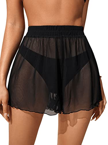 GORGLITTER Damen Cover-Up Shorts Strand Kurze Hosen Cover-Up für Beachpartys mit Wellensaum Schwarz M von GORGLITTER