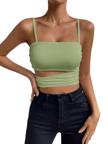 GORGLITTER Damen Crop Cami Top Bauchfreies Oberteil Spaghettiträger Camisole Cut Outs Croptop für Party Festival Grün S von GORGLITTER