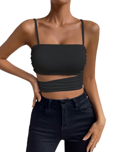 GORGLITTER Damen Crop Cami Top Bauchfreies Oberteil Spaghettiträger Camisole Cut Outs Croptop für Party Festival Schwarz M von GORGLITTER