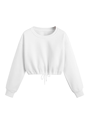 GORGLITTER Damen Crop Pulli Bauchfrei Sweatshirt Langarm Kurz Oberteile Langarmshirt Cropped Pullover mit Schnürzug Weiß L von GORGLITTER