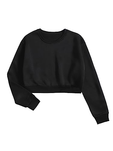 GORGLITTER Damen Crop Pullover Rundhals Sweatshirt Causal Pulli Oberteil Crop Top Bauchfrei Herbst Langarmshirts Schwarz L von GORGLITTER