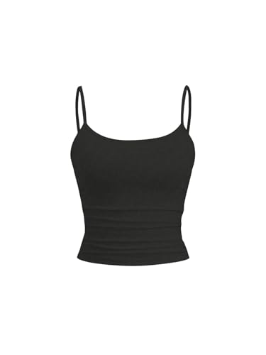 GORGLITTER Damen Crop Tank Top Casual Trägershirt Sommer Bauchfreies Tops Bauchfrei Oberteile Y2K Tops Basic Camisole Schwarz XS von GORGLITTER