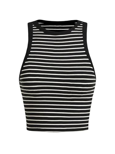 GORGLITTER Damen Crop Tank Top Rundhals Bauchfreies Top Cropped Oberteil Kurz Sommertop Basic Tanktops Croptop mit Streifen Muster Schwarz S GORGLITTER Damen Crop Tank Top Rundhals Bauchfreies Top Cropped Oberteil Kurz Sommertop Basic Tanktops Croptop mit Streifen Muster Schwarz S von GORGLITTER