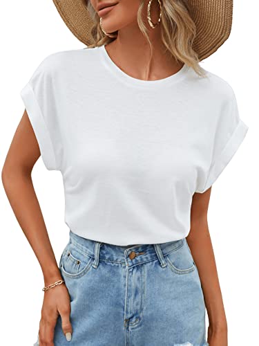 GORGLITTER Damen Crop Top Rundkragen Bauchfrei Oberteil Kurzarmshirt Cropped T-Shirts mit Fledermausärmeln Weiß L von GORGLITTER