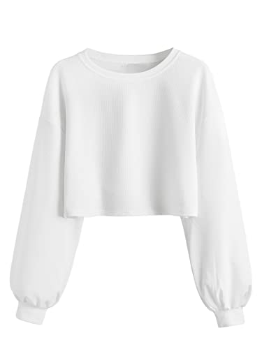 GORGLITTER Damen Crop Top Rundkragen Bauchfrei Oberteil Langarmshirt Cropped Pullover Weiß M von GORGLITTER