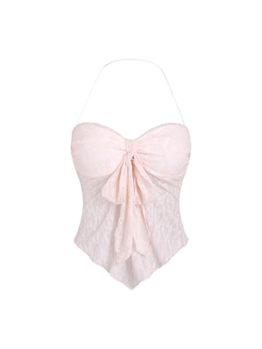 GORGLITTER Damen Crop Top Y2K Neckholder Tops Asymmetrisch Oberteil Trägershirt Transparent Sommer Träger-Top Schwarz L von GORGLITTER