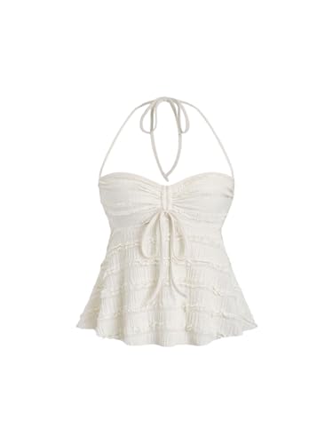 GORGLITTER Damen Crop Top Y2K Neckholder Tops Trägertop Bauchweg Oberteil Halter Top Trägershirt Sommer Träger-Top Aprikosenfarben M von GORGLITTER