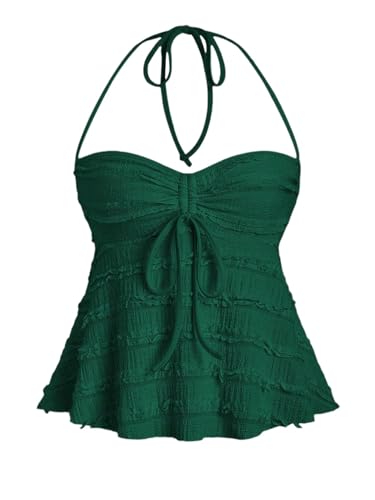 GORGLITTER Damen Crop Top Y2K Neckholder Tops Trägertop Bauchweg Oberteil Halter Top Trägershirt Sommer Träger-Top Dunkelgrün M von GORGLITTER