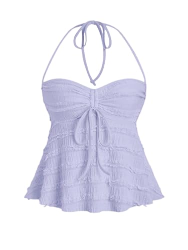 GORGLITTER Damen Crop Top Y2K Neckholder Tops Trägertop Bauchweg Oberteil Halter Top Trägershirt Sommer Träger-Top Mauve Lila S GORGLITTER Damen Crop Top Y2K Neckholder Tops Trägertop Bauchweg Oberteil Halter Top Trägershirt Sommer Träger-Top Mauve Lila S von GORGLITTER