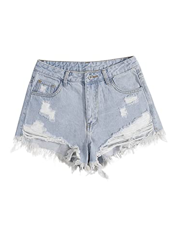 GORGLITTER Damen Denim Shorts Jeansshorts Basic Jeans Kurze Hosen High Waist Kurze Hose Hotpants Shorts mit Riss Blau M von GORGLITTER