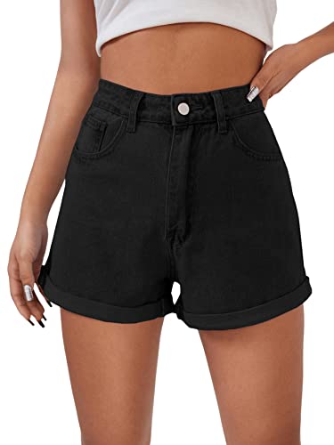 GORGLITTER Damen Denim Shorts Jeansshorts Basic Jeans Kurze Hosen High Waist Kurze Hose Hotpants Shorts mit Taschen Schwarz S von GORGLITTER