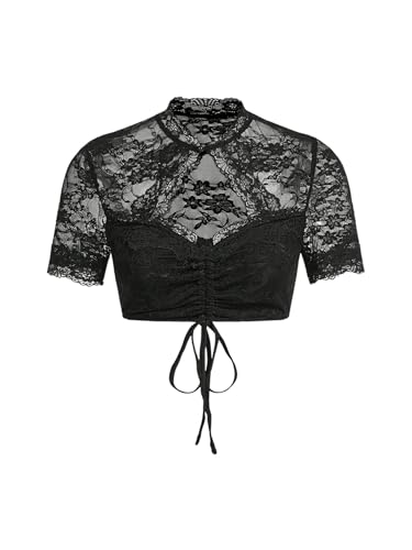GORGLITTER Damen Dirndlbluse aus Spitze Elegante Exklusive Stretch Dirndl Bluse Trachtenbluse für Oktoberfest Bierfest Outfit Schwarz XL von GORGLITTER