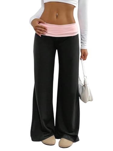 GORGLITTER Damen Drop Waist Hose Elegant Weite Bein Jogginghose mit Niedriger Taille Farbblock Sweathose Bequeme Lange Freizeithose Herbst Schwarz S GORGLITTER Damen Drop Waist Hose Elegant Weite Bein Jogginghose mit Niedriger Taille Farbblock Sweathose Bequeme Lange Freizeithose Herbst Schwarz S von GORGLITTER