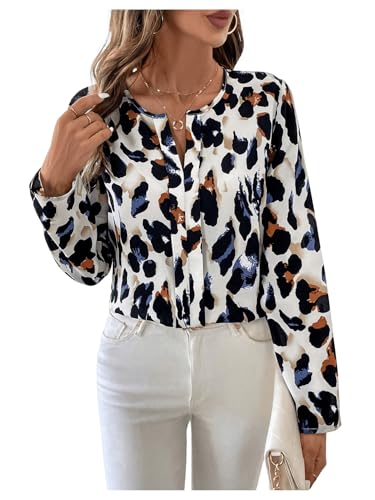 GORGLITTER Damen Elegant Bluse Chiffonbluse Langarm Hemd Langarmshirts Oberteil Hemdbluse mit Eingekerbtem Kragen Weiß M von GORGLITTER
