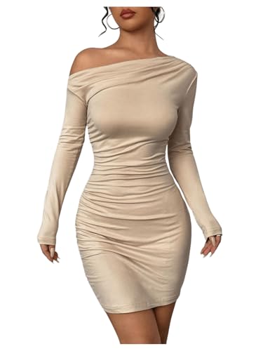 GORGLITTER Damen Elegantes Kleid Kurz Sexy Kleid Langarm Kleid Mit Rüschen Figurbetontes Minikleid Partykleid Eng Aprikosenfarben XS GORGLITTER Damen Elegantes Kleid Kurz Sexy Kleid Langarm Kleid Mit Rüschen Figurbetontes Minikleid Partykleid Eng Aprikosenfarben XS von GORGLITTER