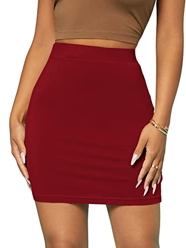 GORGLITTER Damen Figurbetonter Rock Elastischer Bund Minirock Bodycon Sommerrock Röcke Enger Rock Bordeaux L von GORGLITTER