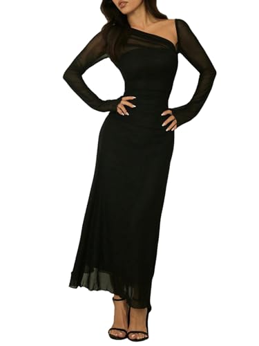 GORGLITTER Damen Figurbetontes Kleid Elegant Bodyconkleid Lang Partykleid Langarm Mesh Freizeitkleid Abendkleid Herbst Festival Outfit Schwarz L GORGLITTER Damen Figurbetontes Kleid Elegant Bodyconkleid Lang Partykleid Langarm Mesh Freizeitkleid Abendkleid Herbst Festival Outfit Schwarz L von GORGLITTER