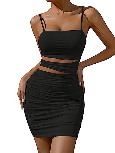 GORGLITTER Damen Figurbetontes Kleider Ohne Ärmel Bodycon Minikleid Cut Outs Partykleid Spaghettiträger Clubkleid Schwarz S von GORGLITTER