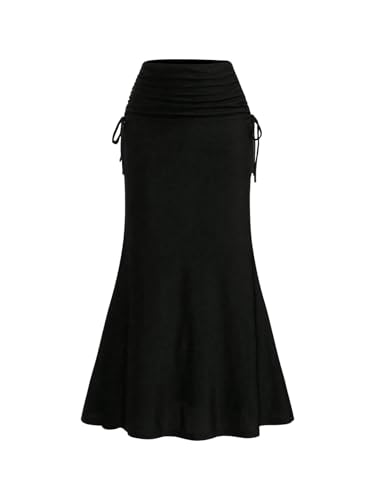 GORGLITTER Damen Fischschwanz Rock Lang Elegant Midirock Sommer Röcke Enger Rock mit Fishtail Saum Schwarz M von GORGLITTER
