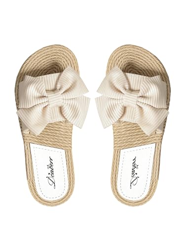 GORGLITTER Damen Flache Sandalen Sommer Sandalette mit Schleife Offene Zehen Freizeitsandale Boho Strandsandalen Urlaubssandalen Beige CN40 GORGLITTER Damen Flache Sandalen Sommer Sandalette mit Schleife Offene Zehen Freizeitsandale Boho Strandsandalen Urlaubssandalen Beige CN40 von GORGLITTER