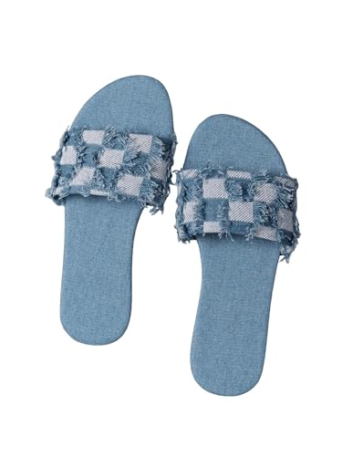 GORGLITTER Damen Flache Sandalen Sommmer Sandalette Außensandalen Offener Zehen Freizeitsandale Modiche Partysandelen Blau EUR37 von GORGLITTER