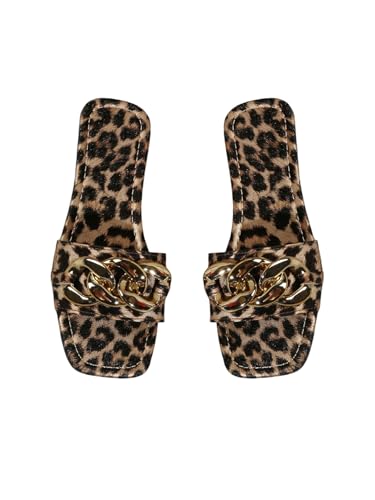 GORGLITTER Damen Flache Sandalen mit Leopardmuster Y2K Sommer Sandalette Leoprint Slide Freizeitsandalen Outdoor Hausschuhe Leo CN39 von GORGLITTER