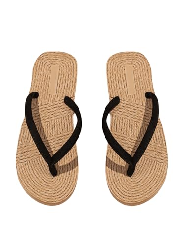 GORGLITTER Damen Flip Flops Boho Flache Sandalen Sommer Zehensandalen Modische Freizeitsandale Hausschuhe Outdoor Sandalette Strandsandalen Braun CN38 von GORGLITTER