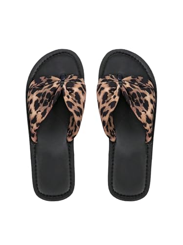 GORGLITTER Damen Flip Flops Flache Sandalen Zehensandalen mit Leopardenmuster Y2K Strandsandalen Sommer Outdoor Freizeitsandalen Leo EUR39 von GORGLITTER