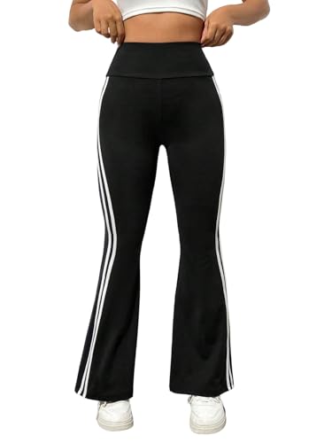 GORGLITTER Damen Hohe Taille Schlaghose Elegant Skinny Freizeithose mit Seitenstreifen Bequem Schlagleggings Lang Flared Hose Casual Sweathose Schwarz L von GORGLITTER