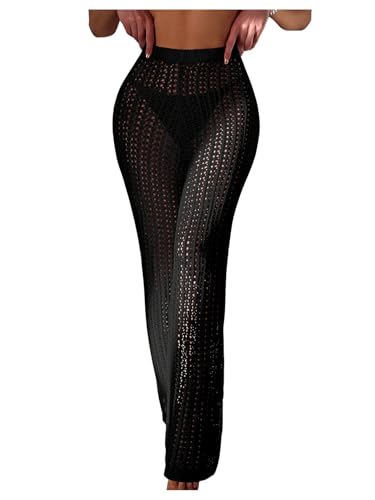 GORGLITTER Damen Hose Cover Up Gehäkelt Transparent Schlaghose Festival Outfit Hose Rave Hose Partyhose Srandhose Durchsichtige Hose Schwarz XS GORGLITTER Damen Hose Cover Up Gehäkelt Transparent Schlaghose Festival Outfit Hose Rave Hose Partyhose Srandhose Durchsichtige Hose Schwarz XS von GORGLITTER