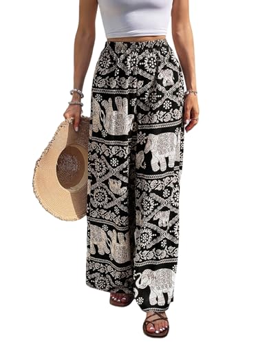 GORGLITTER Damen Hose Hohe Taille Hosen mit Taschen Lange Sommerhosen Boho Paisleymuster Freizeithose Breites Bein Damenhosen mit Elastischem Bund Schwarz M GORGLITTER Damen Hose Hohe Taille Hosen mit Taschen Lange Sommerhosen Boho Paisleymuster Freizeithose Breites Bein Damenhosen mit Elastischem Bund Schwarz M von GORGLITTER