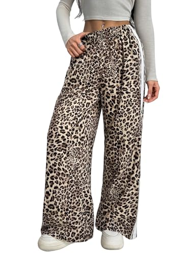 GORGLITTER Damen Hose Lang Weites Bein Y2k Hose Lockere Hosen mit Leoprint High Waist Freizeithose mit Gummizug Palazzo Causalhose Hosen Leo M GORGLITTER Damen Hose Lang Weites Bein Y2k Hose Lockere Hosen mit Leoprint High Waist Freizeithose mit Gummizug Palazzo Causalhose Hosen Leo M von GORGLITTER