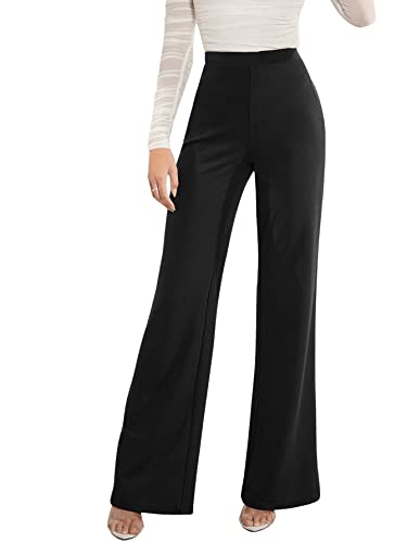 GORGLITTER Damen Hosen Hohe Taille Breites Bein Lange Elastischer Bund Hose Palazzo Einfarbig Anzughose Elegant Büro Pants Schwarz S von GORGLITTER