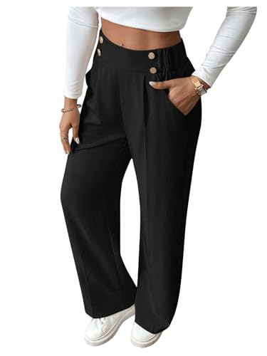 GORGLITTER Sommerhose Damen Leicht Stoffhose Sommer Anzughose Mit Taschen Weite Hose Freizeithose Wide Leg Hose Business Outfit Schwarz L von GORGLITTER