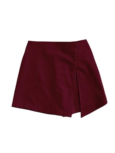 GORGLITTER Damen Hosenrock Kurze Hose Shorts Elastischer Taille Sommerhose Casual Rock Elegant Hosenrock mit Schlitz Maroon L GORGLITTER Damen Hosenrock Kurze Hose Shorts Elastischer Taille Sommerhose Casual Rock Elegant Hosenrock mit Schlitz Maroon L von GORGLITTER