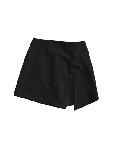 GORGLITTER Damen Hosenrock Kurze Hose Shorts Elastischer Taille Sommerhose Casual Rock Elegant Hosenrock mit Schlitz Schwarz M von GORGLITTER