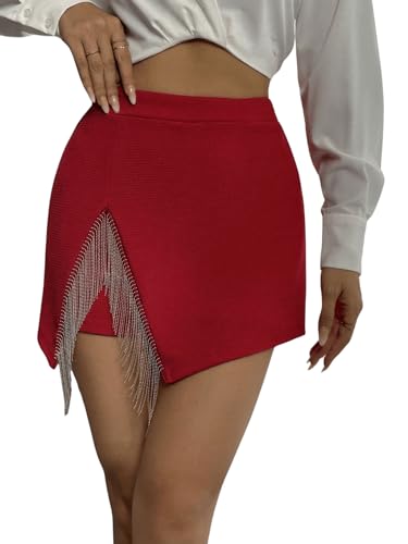 GORGLITTER Damen Hosenrock Kurze Hose Shorts mit Schlitz Hohe Taille Casual Rock Elegant Herbst Hosenrock mit Elastischer Bund Rot S von GORGLITTER