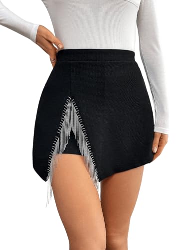 GORGLITTER Damen Hosenrock Kurze Hose Shorts mit Schlitz Hohe Taille Casual Rock Elegant Herbst Hosenrock mit Elastischer Bund Schwarz S von GORGLITTER