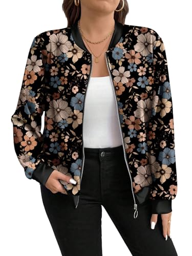 GORGLITTER Damen Jacke Elegant Langarm Bomberjacke Leichte Blumenmuster Fliegerjacke mit Reißverschluss Baseball Jacken Übergangsjacke Herbst Schwarz 2XL GORGLITTER Damen Jacke Elegant Langarm Bomberjacke Leichte Blumenmuster Fliegerjacke mit Reißverschluss Baseball Jacken Übergangsjacke Herbst Schwarz 2XL von GORGLITTER