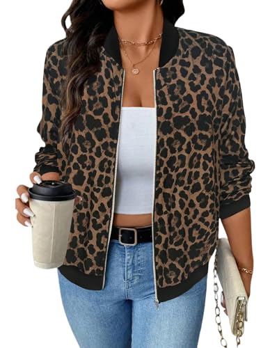 GORGLITTER Damen Jacke Herbst Elegant Herbstmode Jacke Mit Leopardenmuster Bomberjacke Leichte Übergangsjacke Mit Reißverschluss Freizeitjacke Dunkelbraun 0XL GORGLITTER Damen Jacke Herbst Elegant Herbstmode Jacke Mit Leopardenmuster Bomberjacke Leichte Übergangsjacke Mit Reißverschluss Freizeitjacke Dunkelbraun 0XL von GORGLITTER