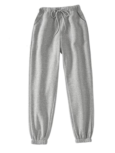 GORGLITTER Damen Jogginghose elastischer Bund Sporthose Sweathose Casual Hosen Laufenhosen Lange Sportliche Hose mit Taschen Hellgrau M von GORGLITTER