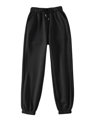 GORGLITTER Damen Jogginghose elastischer Bund Sporthose Sweathose Casual Hosen Laufenhosen Lange Sportliche Hose mit Taschen Schwarz L von GORGLITTER