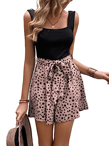 GORGLITTER Damen Jumpsuit Sommer Tank Romper Ohne Ärmel Playsuit Einteiler Hosenanzug Overall mit Gürtel Mehrfarbig M von GORGLITTER