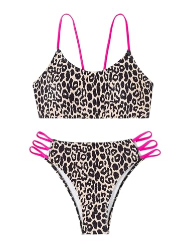 GORGLITTER Damen Leoprint Bikini Sets 2-teiler Badeanzug Y2K Sommer Bademode Rückenfrei Swimsuit Leoparden Strandmode Heißes Pink M von GORGLITTER