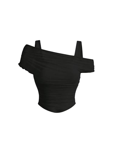 GORGLITTER Damen Mesh Oberteil Crop Shirt Kurzarm T-Shirt Sommer Off-Shoulder Casualshirt Träger Sommershirt Schwarz XS GORGLITTER Damen Mesh Oberteil Crop Shirt Kurzarm T-Shirt Sommer Off-Shoulder Casualshirt Träger Sommershirt Schwarz XS von GORGLITTER