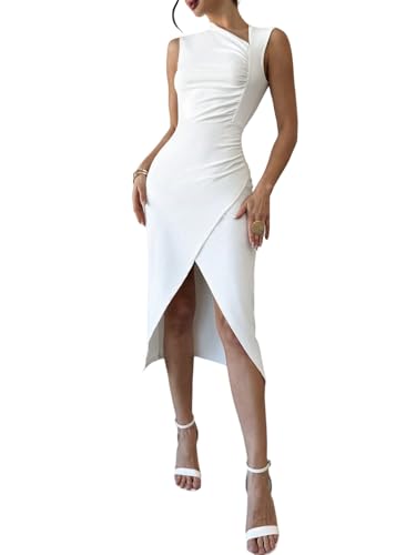 GORGLITTER Damen Midi Kleid Elegant Bodycon Wickelkleid Ärmelloses Bleistiftkleid Figurbetontes Ausgehkleid Freizeitkleid Partykleid Weiß L GORGLITTER Damen Midi Kleid Elegant Bodycon Wickelkleid Ärmelloses Bleistiftkleid Figurbetontes Ausgehkleid Freizeitkleid Partykleid Weiß L von GORGLITTER
