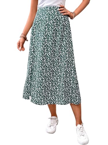 GORGLITTER Damen Midirock Blümchenmuster Röcke Strandrock Sommerrock mit Schlitz Hohe Taille Langer Rock Freizeitrock Casualrock Boho Midi Rock Dunkelgrün XS GORGLITTER Damen Midirock Blümchenmuster Röcke Strandrock Sommerrock mit Schlitz Hohe Taille Langer Rock Freizeitrock Casualrock Boho Midi Rock Dunkelgrün XS von GORGLITTER